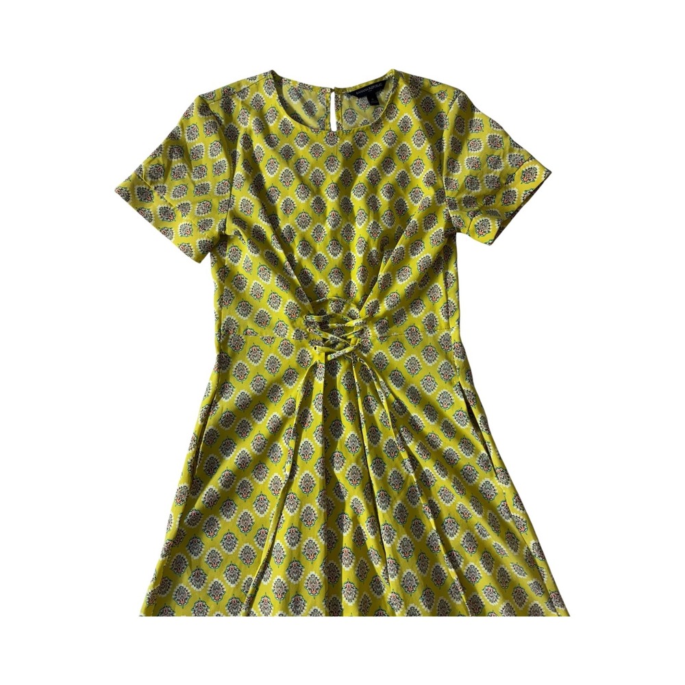Banana Republic Yellow Paisley Print Short Sleeve Tie‎ Waist Dress